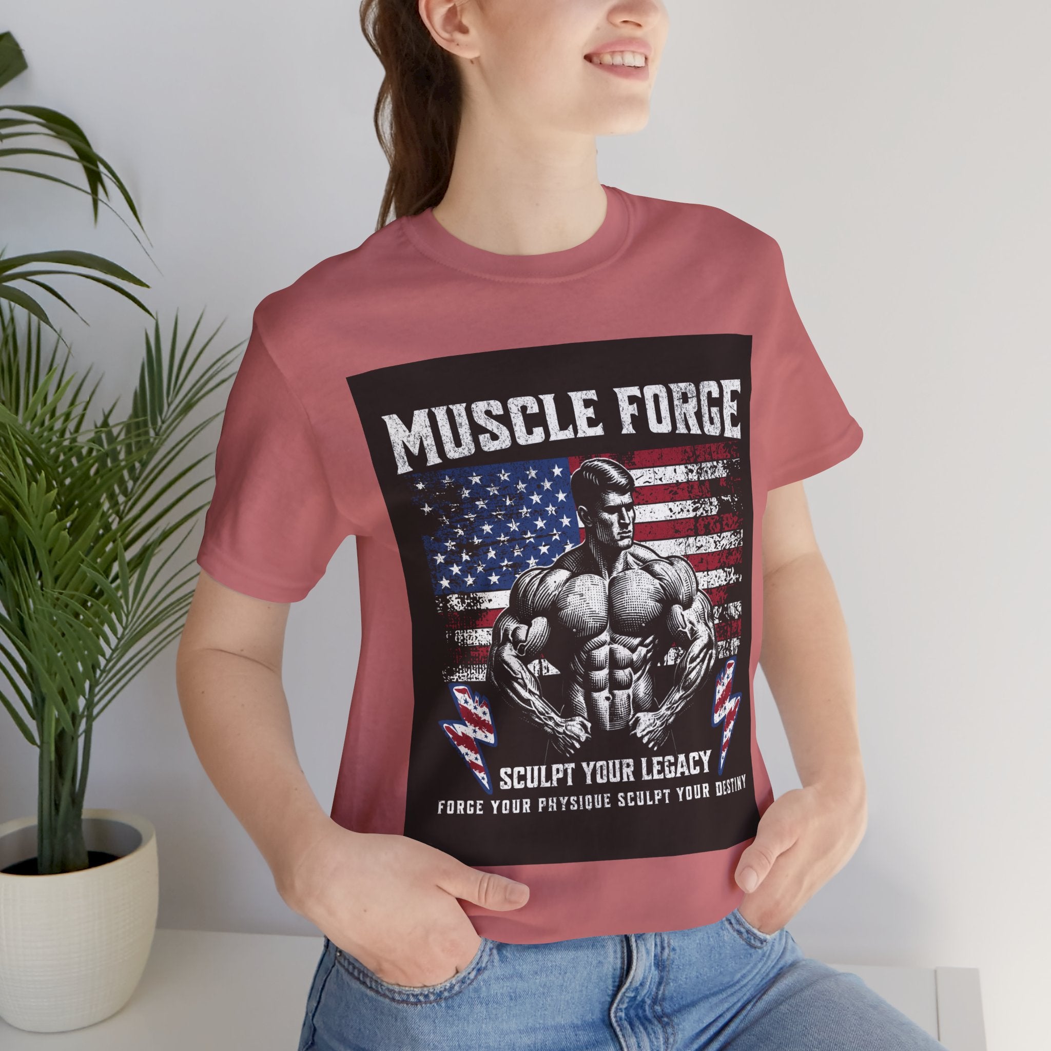 Muscle Forge American Flag Gym Tee — "Sculpt Your Legacy" Fitness T-Shirt