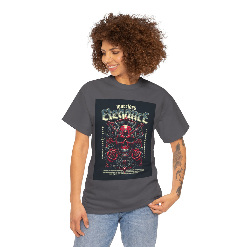 Warriors Electric Skull T‑Shirt — Red Skull & Roses Rock Graphic Tee