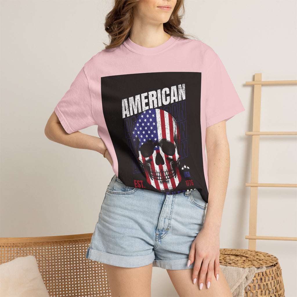 American Skull Flag T-Shirt — "American Forever" Patriotic Graphic Tee