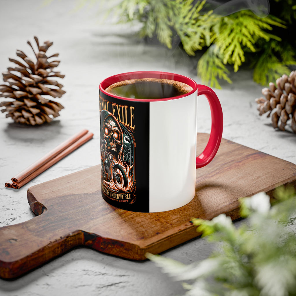 Eternal Exile Skull Biker Mug — Gothic Motorcycle Coffee Cup (11oz/15oz)
