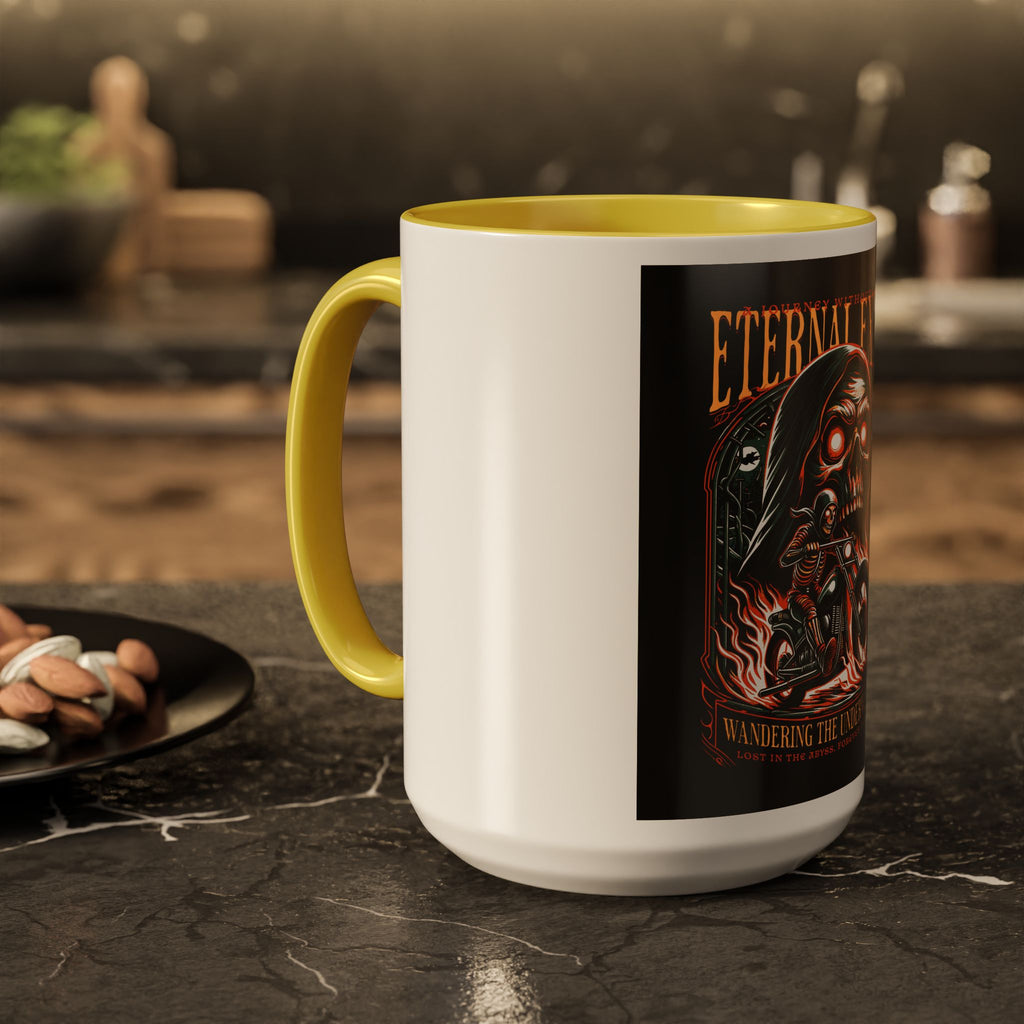 Eternal Exile Skull Biker Mug — Gothic Motorcycle Coffee Cup (11oz/15oz)
