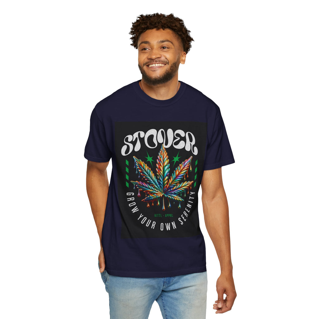 T-Shirt — Stover "Grow Your Own Serenity" Colorful Cannabis Leaf Graphic
