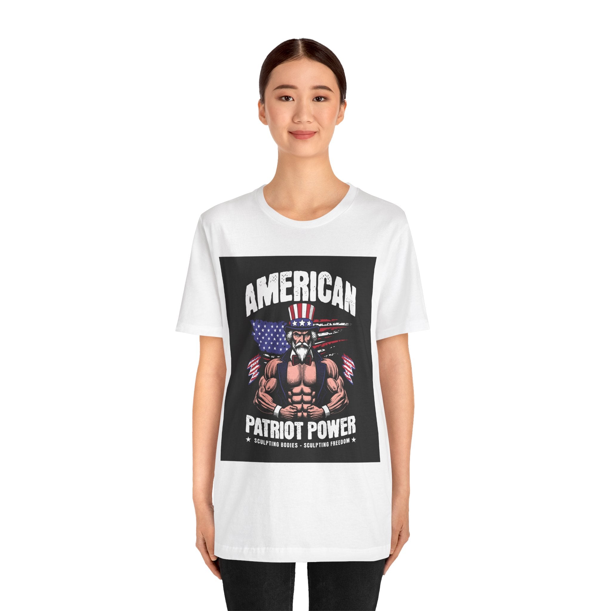 Patriot Power T-Shirt — American Flag Uncle Sam Muscle Graphic Tee