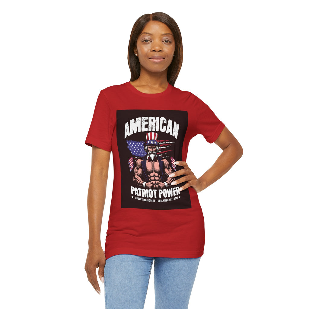 Patriot Power T-Shirt — American Flag Uncle Sam Muscle Graphic Tee