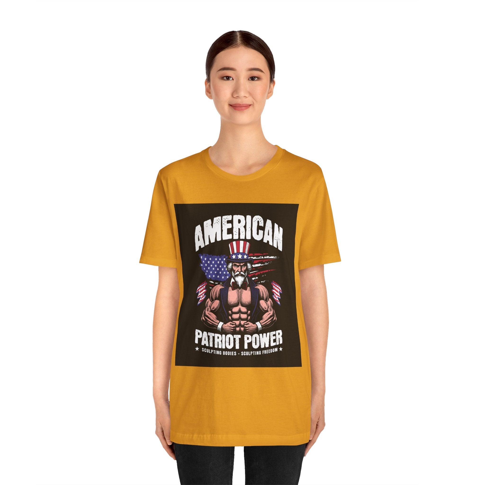 Patriot Power T-Shirt — American Flag Uncle Sam Muscle Graphic Tee