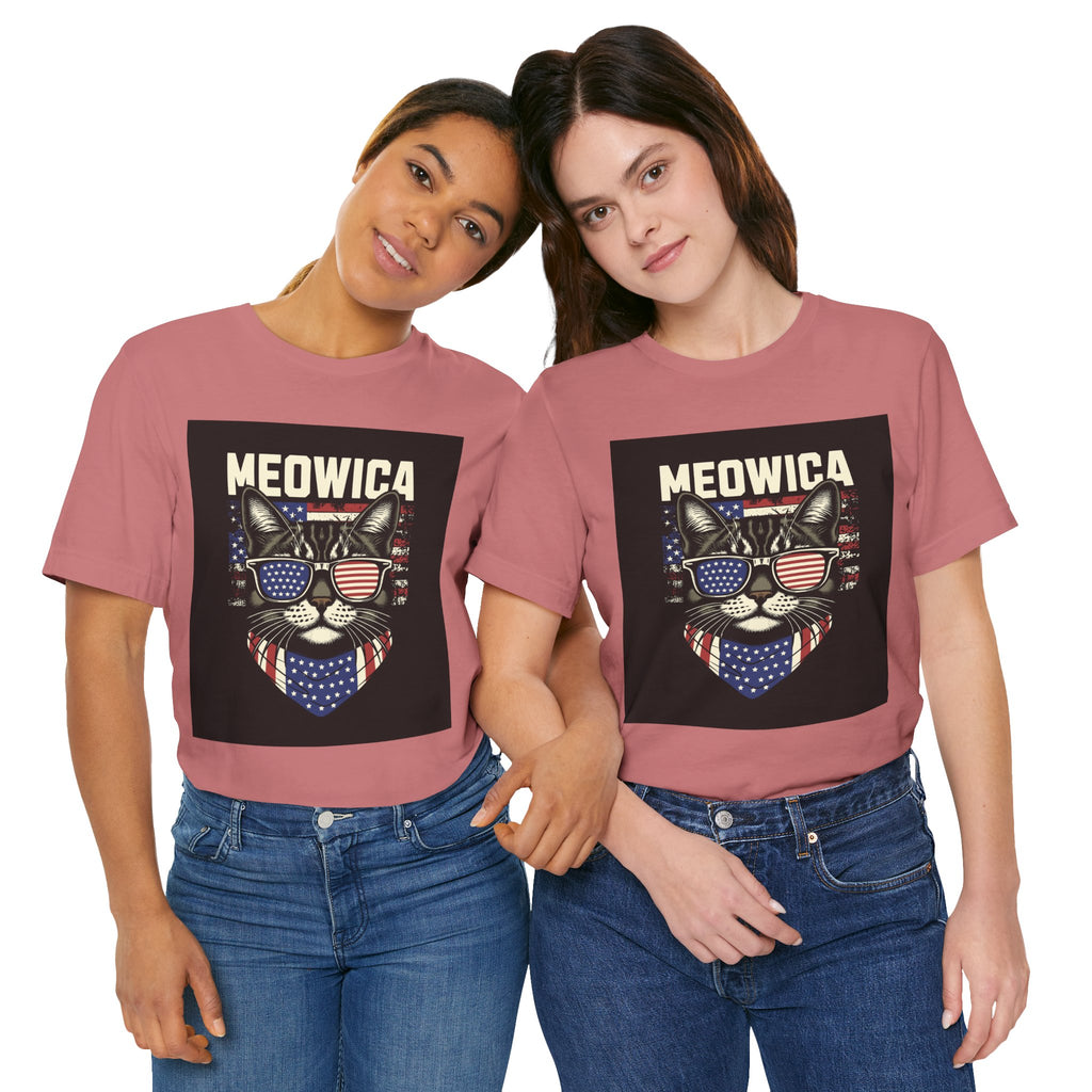 Meowica Cat Tee — Patriotic USA Flag Sunglasses Graphic T-Shirt