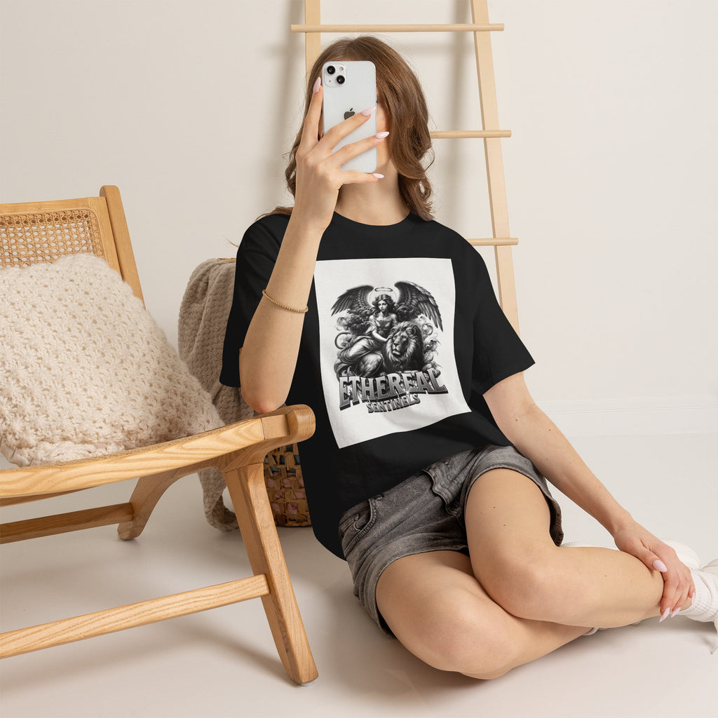Angel & Lion Graphic Tee — "Ethereal" Vintage Gothic Streetwear