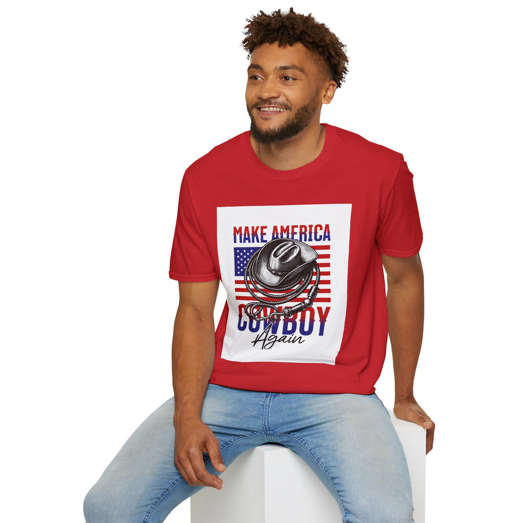 Make America Cowboy Again T-Shirt — Patriotic Western Flag Tee