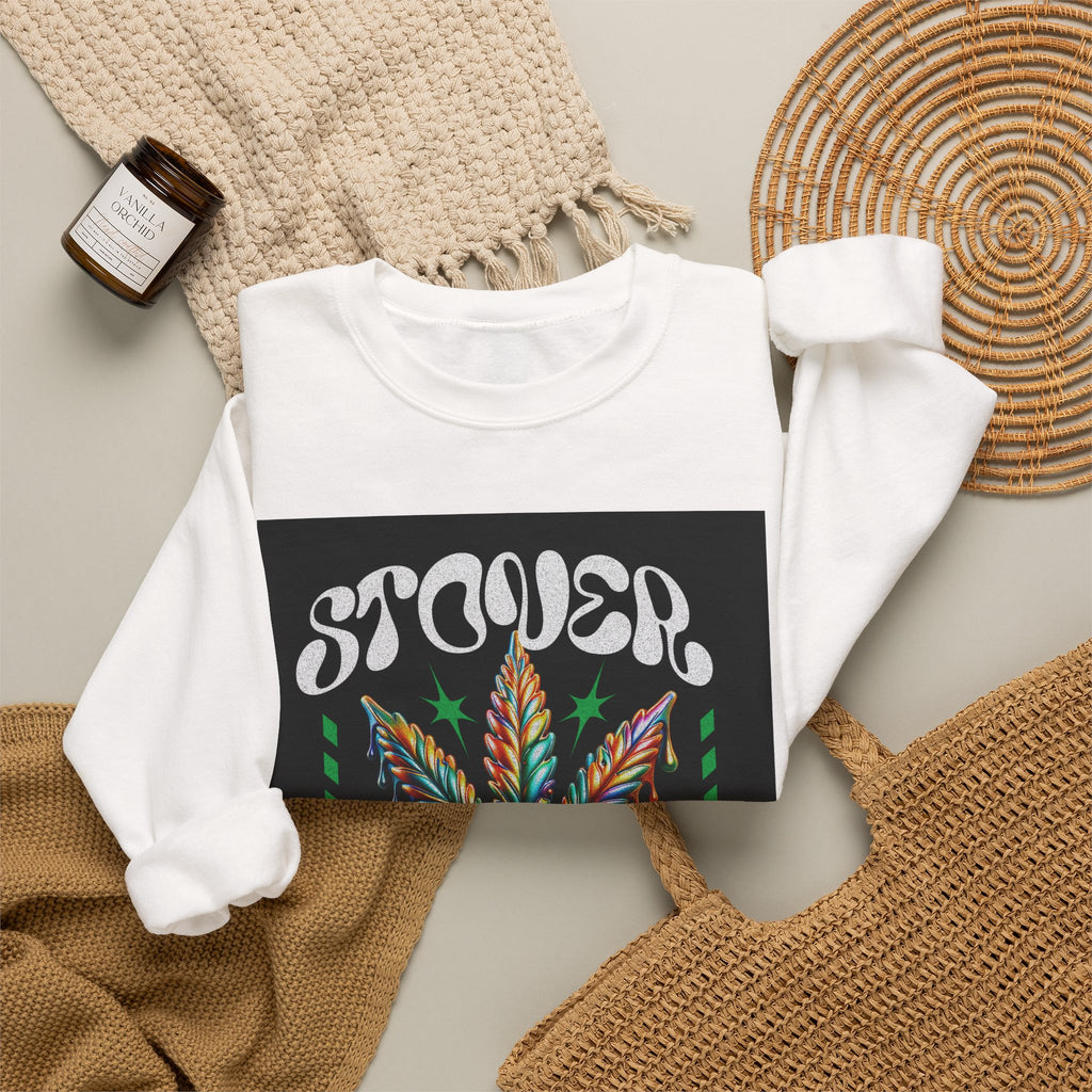 Sweatshirt — Stoner 'Grow Your Own Serenity' Colorful Cannabis Leaf Crewneck