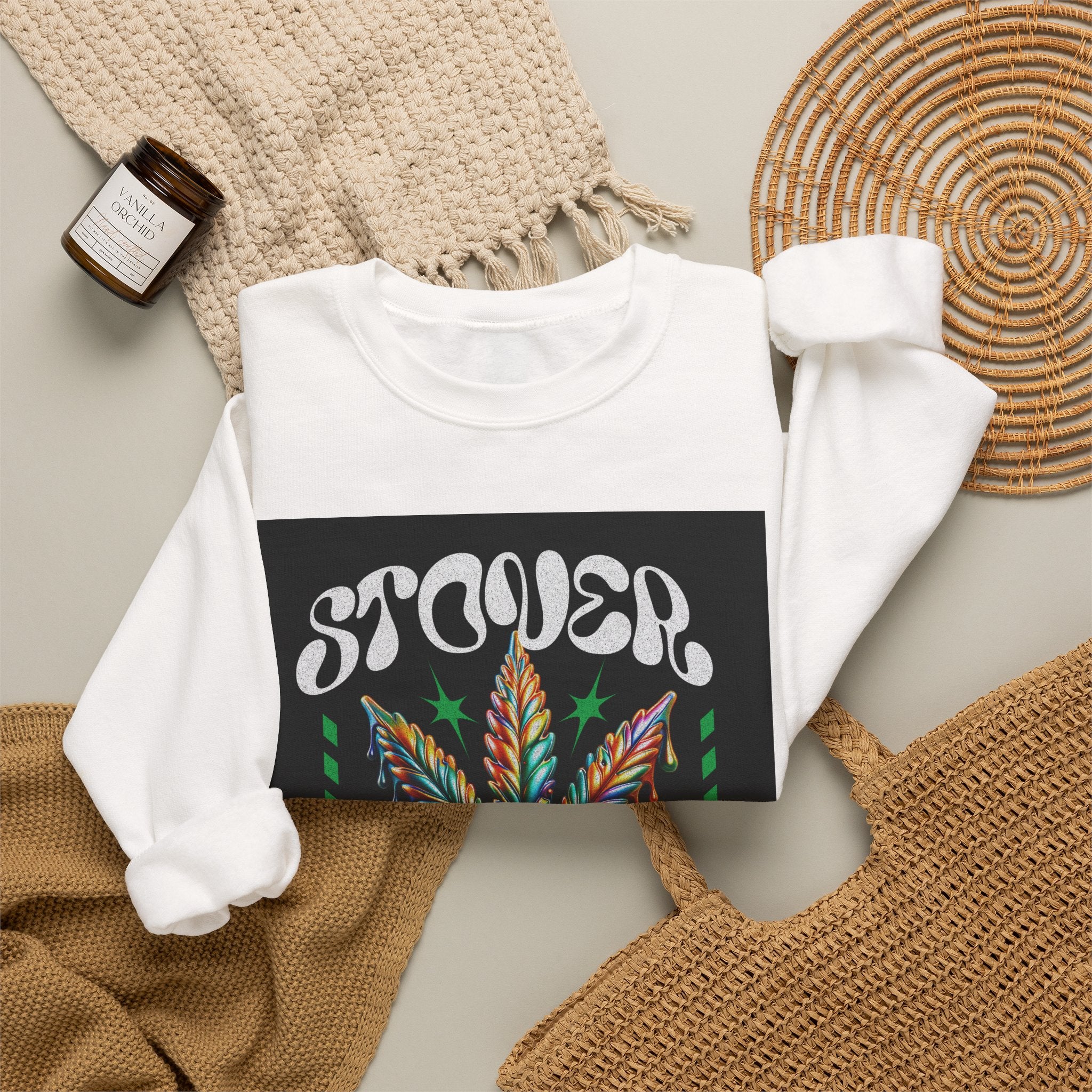 Sweatshirt — Stoner 'Grow Your Own Serenity' Colorful Cannabis Leaf Crewneck