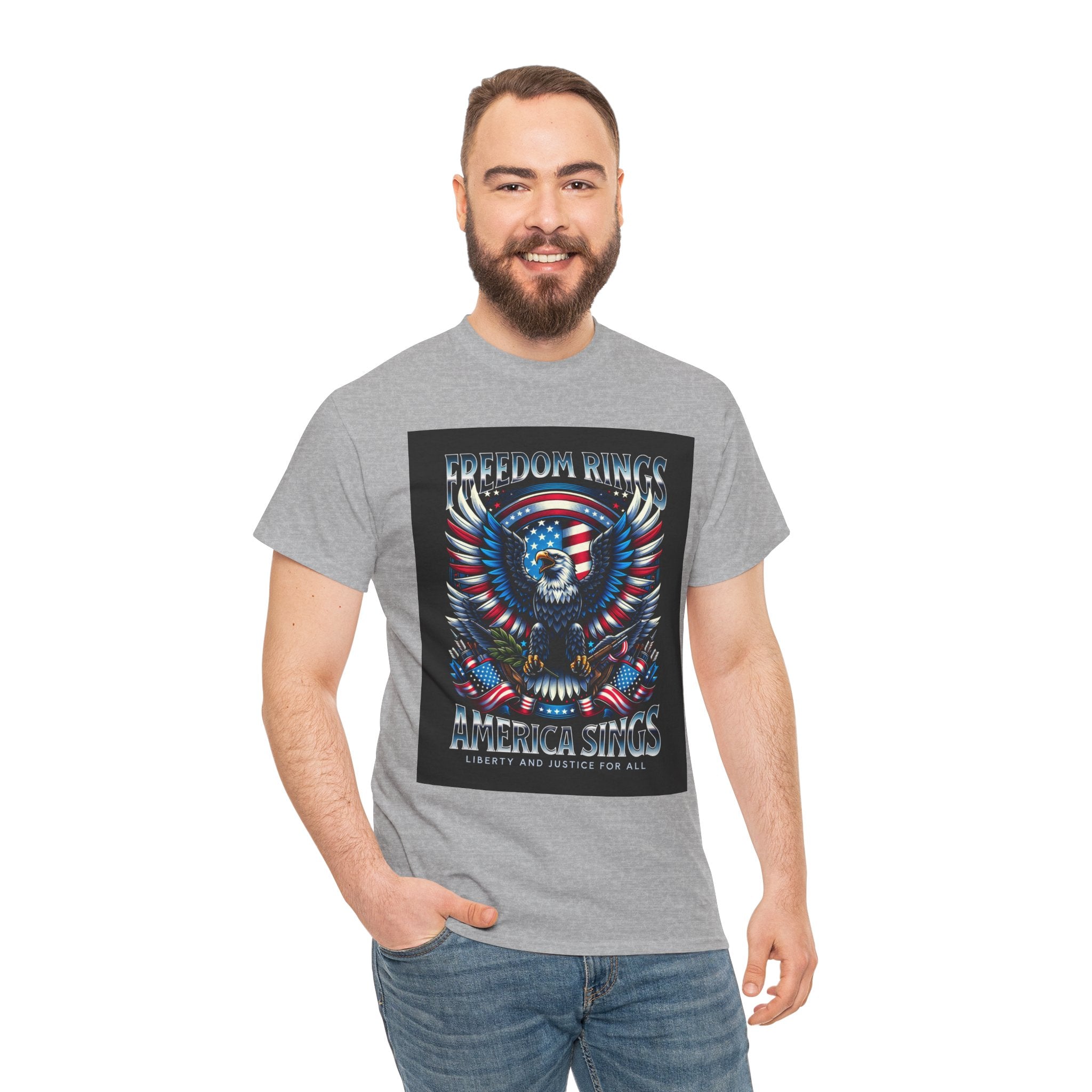 Eagle & American Flag Tee — "Freedom Rings, America Sings" Patriotic T-Shirt