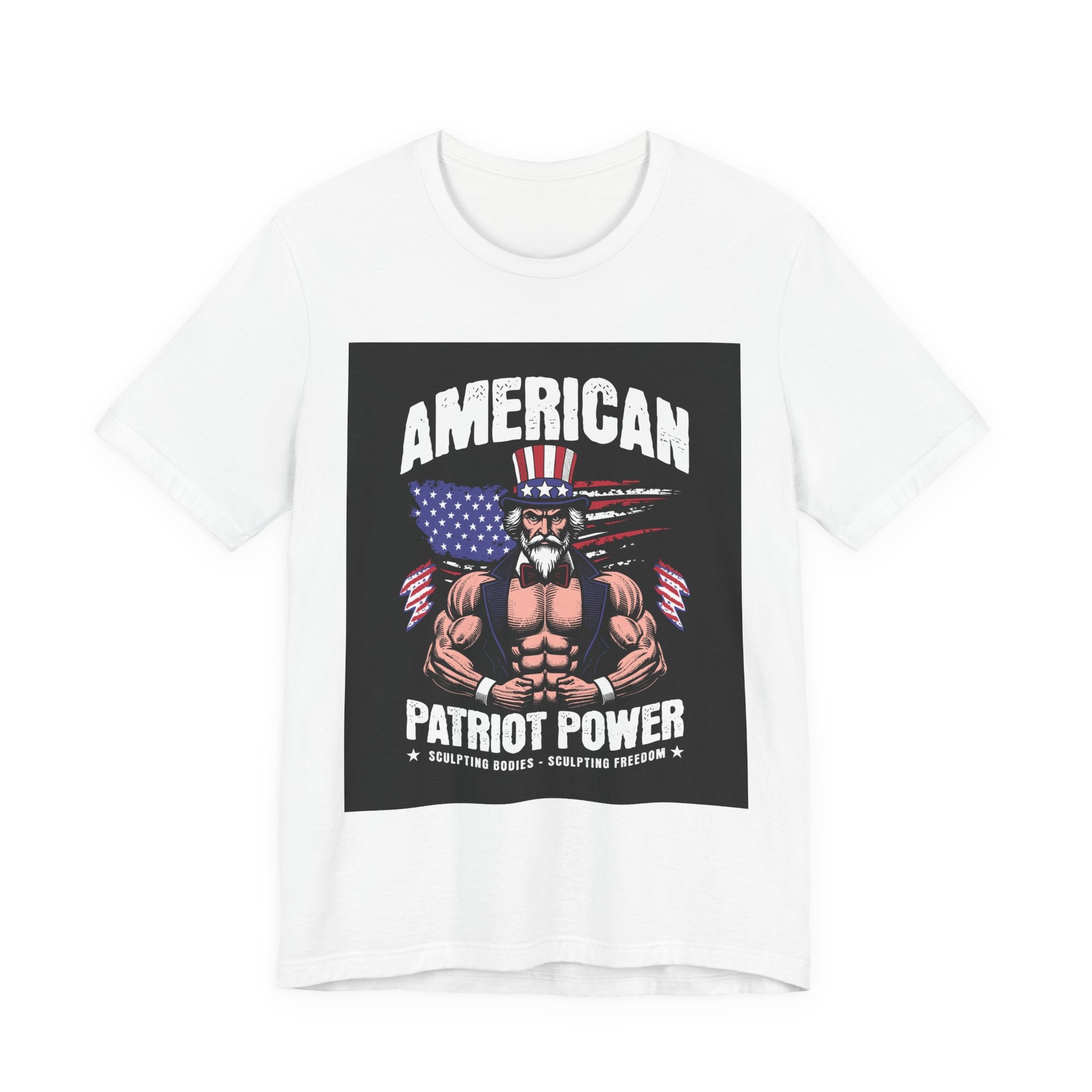 Patriot Power T-Shirt — American Flag Uncle Sam Muscle Graphic Tee