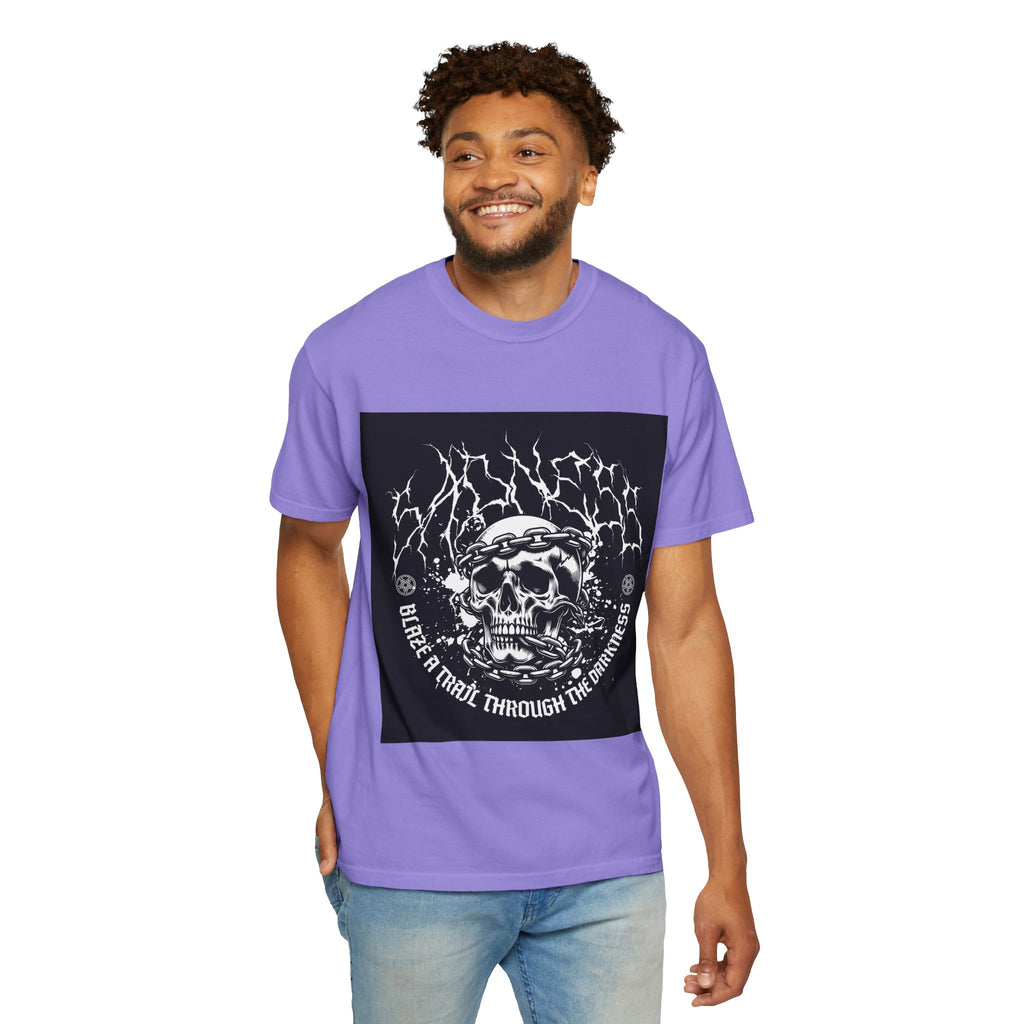 Graphic T-Shirt — 'Break a Path Through the Darkness' Skull Lightning Design