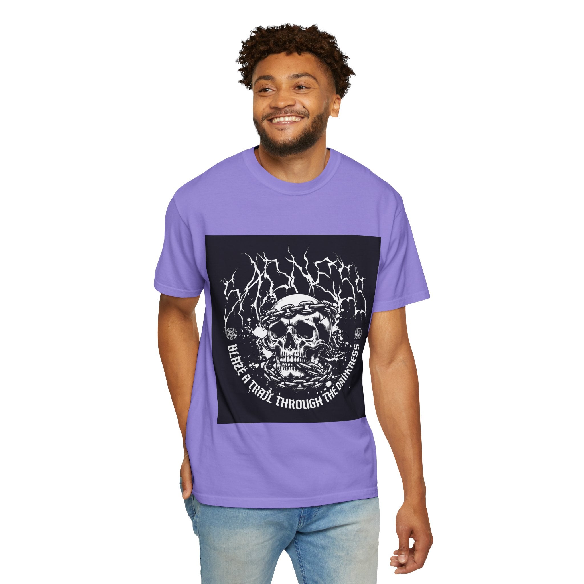Graphic T-Shirt — 'Break a Path Through the Darkness' Skull Lightning Design