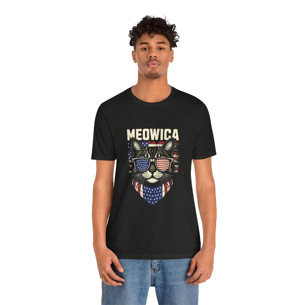 Meowica Cat Tee — Patriotic USA Flag Sunglasses Graphic T-Shirt