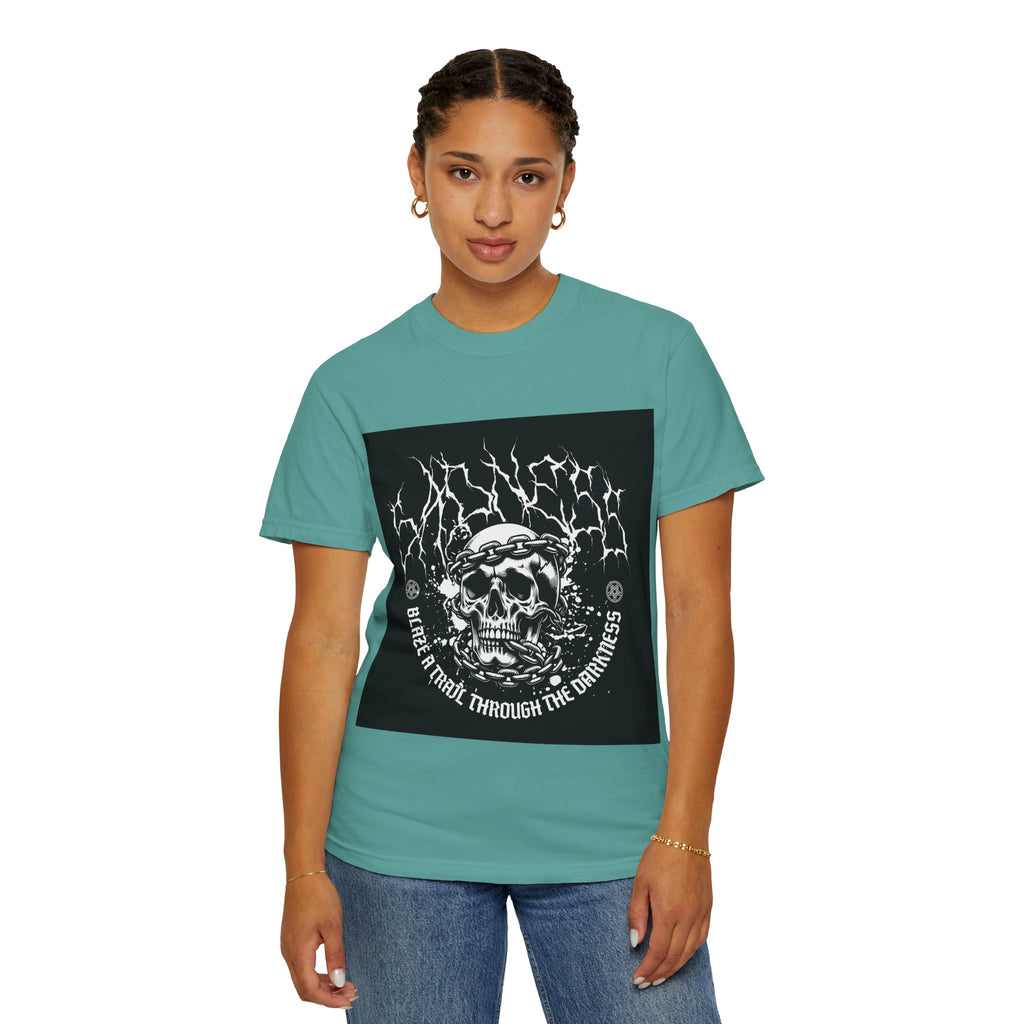 Graphic T-Shirt — 'Break a Path Through the Darkness' Skull Lightning Design