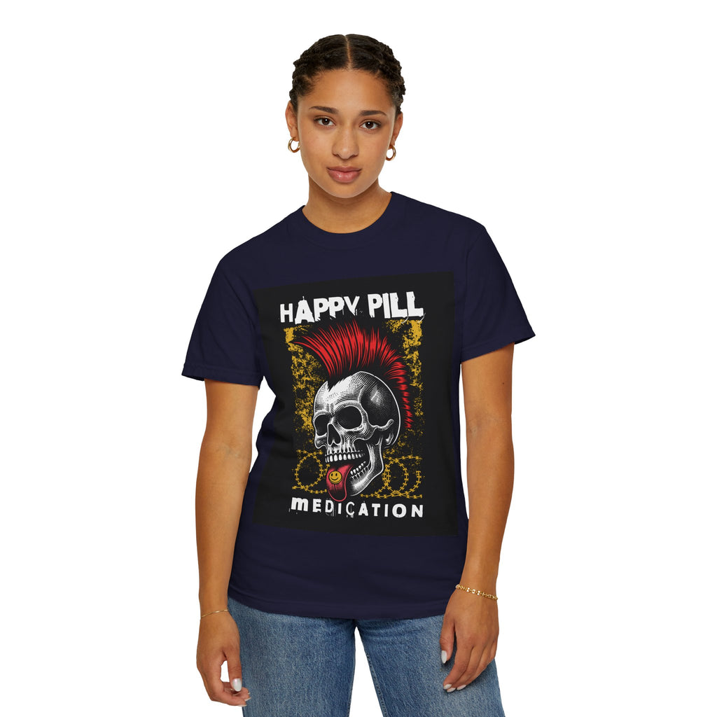 Happy Pill Punk Skull T-Shirt — 'Happy Pill Medication' Graphic Tee