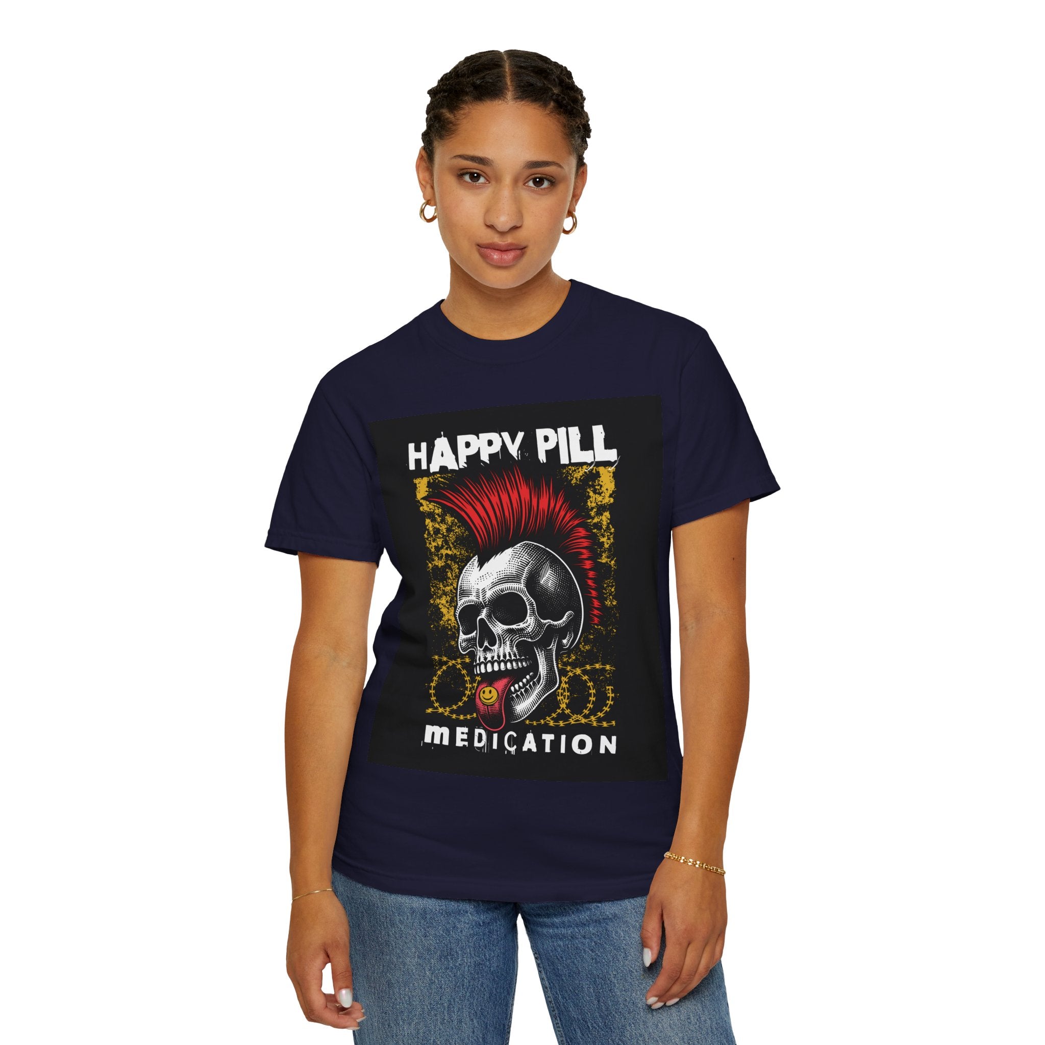 Happy Pill Punk Skull T-Shirt — 'Happy Pill Medication' Graphic Tee