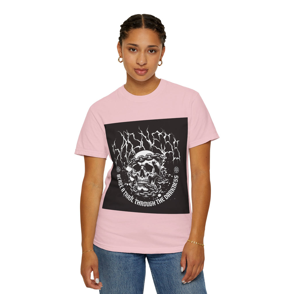 Graphic T-Shirt — 'Break a Path Through the Darkness' Skull Lightning Design