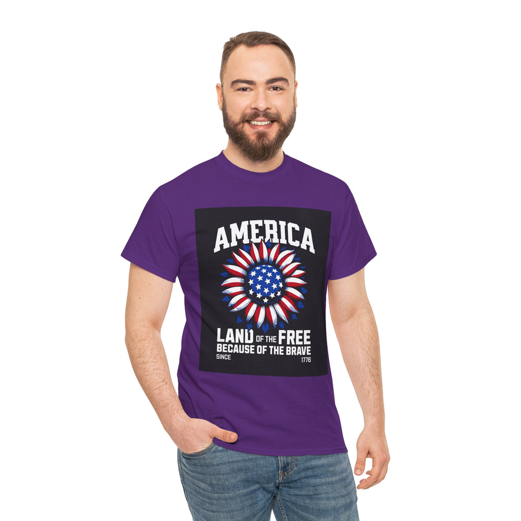 Patriotic America Tee — "Land of the Free Because of the Brave" Cotton T-Shirt