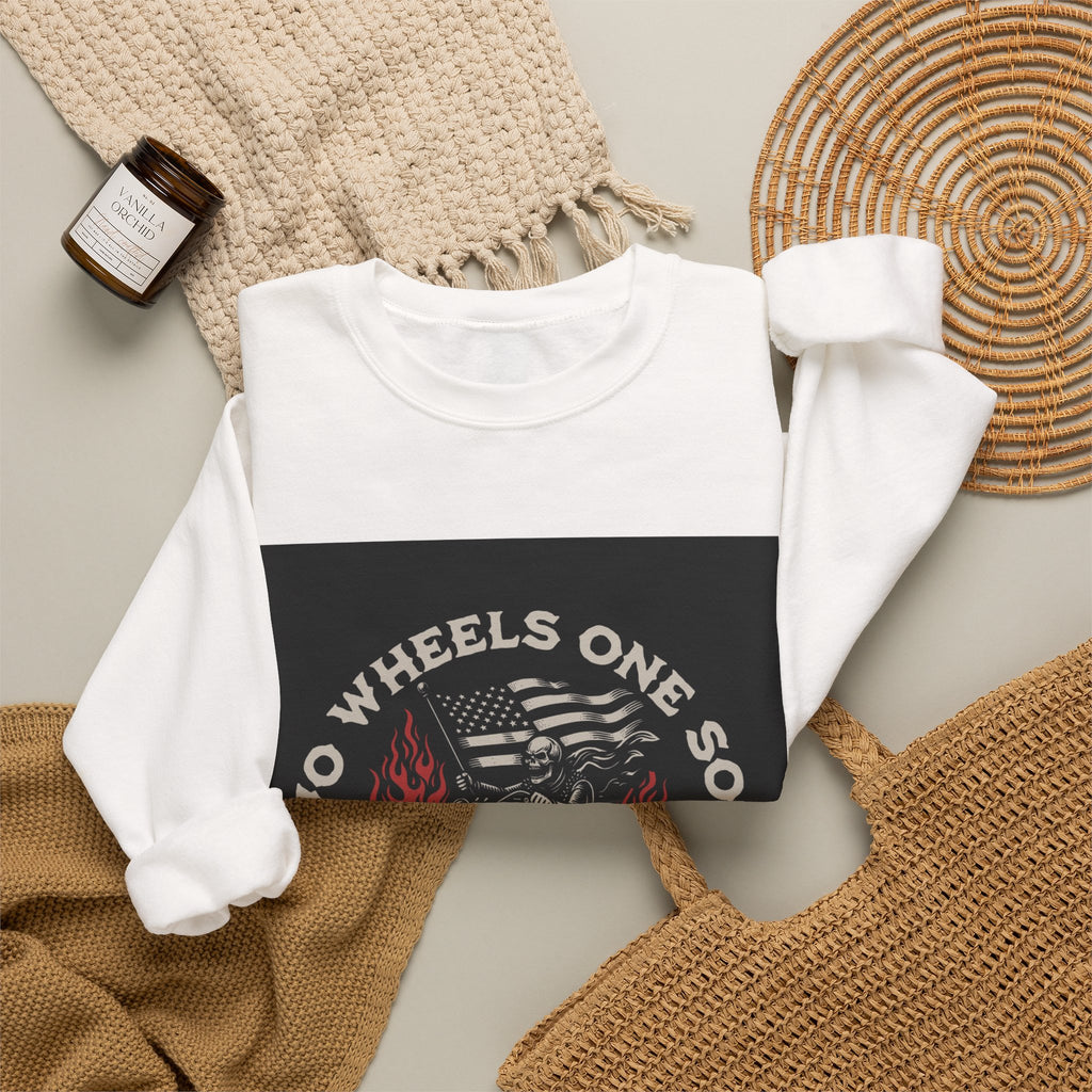 Motorcycle Crewneck Sweatshirt - "Two Wheels One Soul" Vintage Bike Graphic
