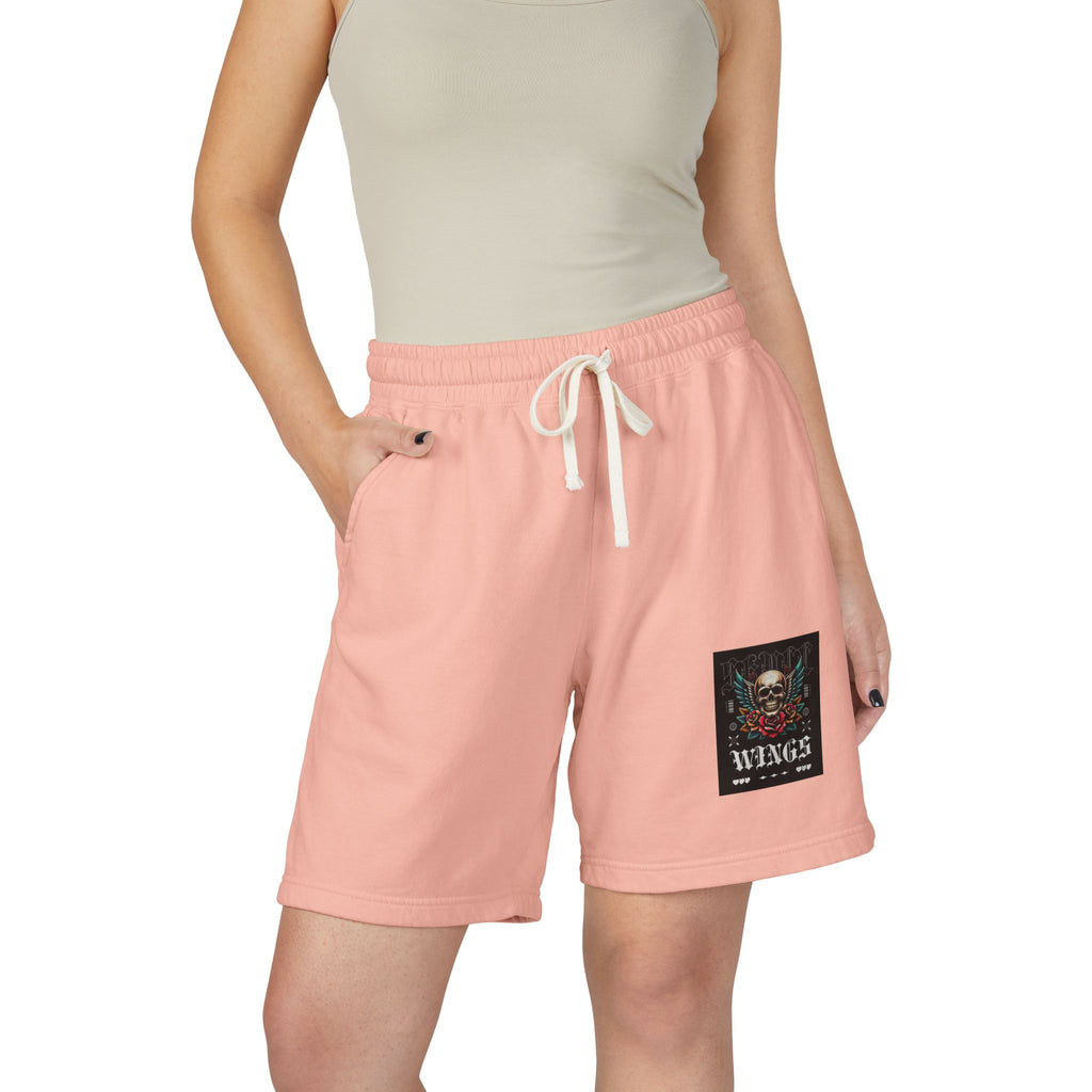 Skull & Wings Fleece Sweat Shorts — Lightweight Garment-Dyed Lounge Shorts