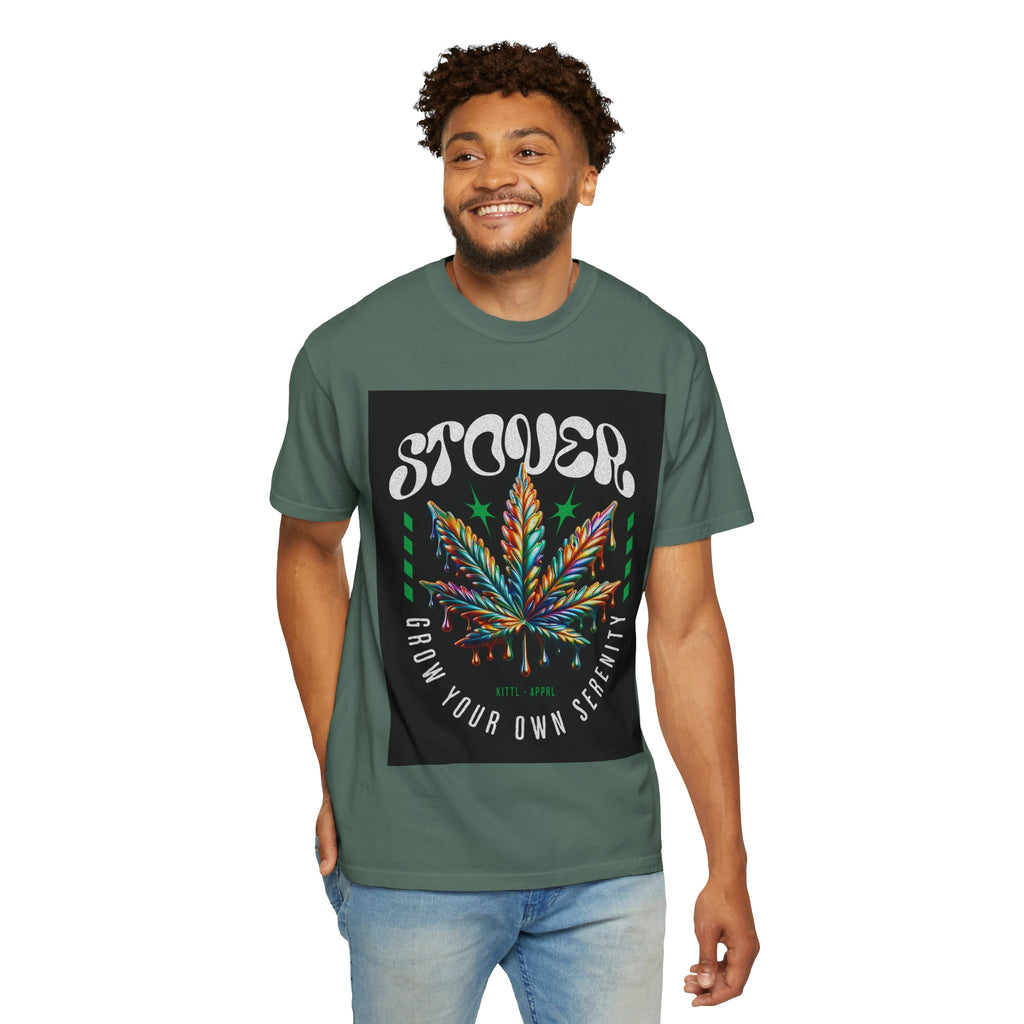 T-Shirt — Stover "Grow Your Own Serenity" Colorful Cannabis Leaf Graphic