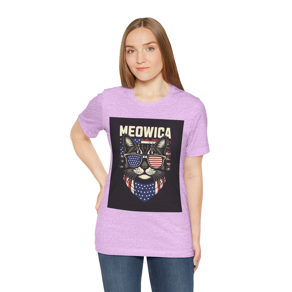 Meowica Cat Tee — Patriotic USA Flag Sunglasses Graphic T-Shirt