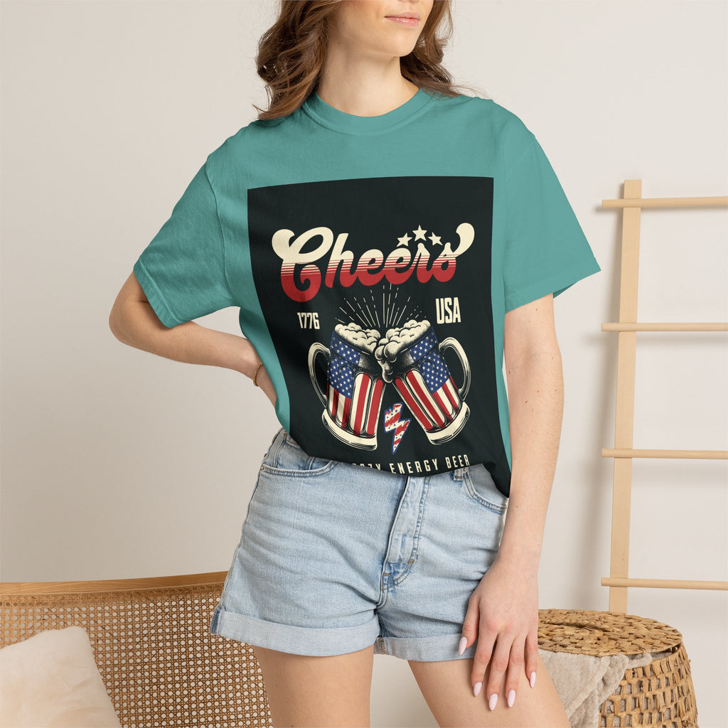 Cheers USA T-Shirt — Patriotic Beer Mugs Graphic Tee (1776)