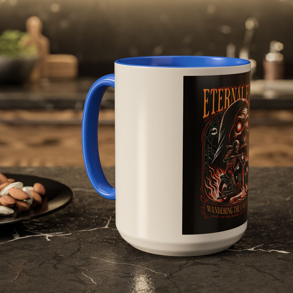 Eternal Exile Skull Biker Mug — Gothic Motorcycle Coffee Cup (11oz/15oz)