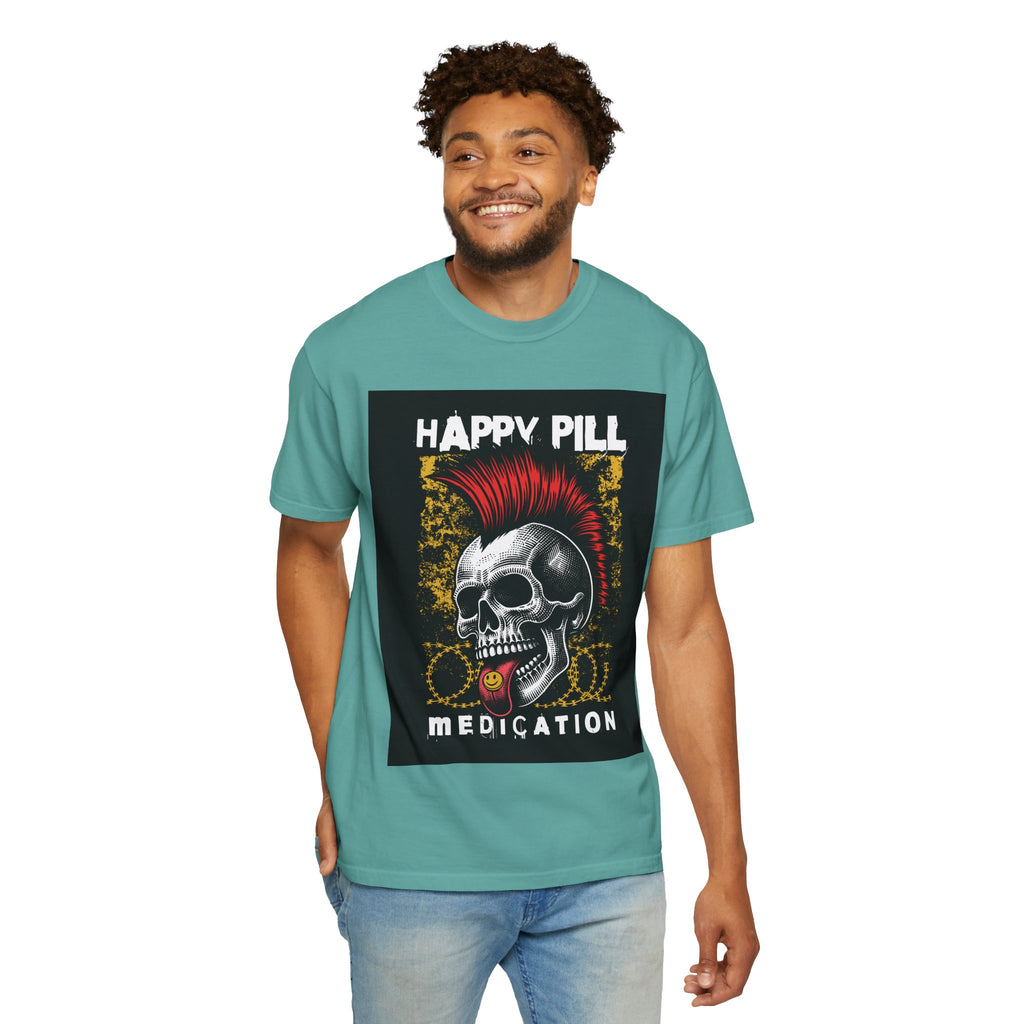 Happy Pill Punk Skull T-Shirt — 'Happy Pill Medication' Graphic Tee