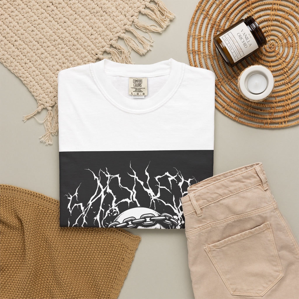 Graphic T-Shirt — 'Break a Path Through the Darkness' Skull Lightning Design