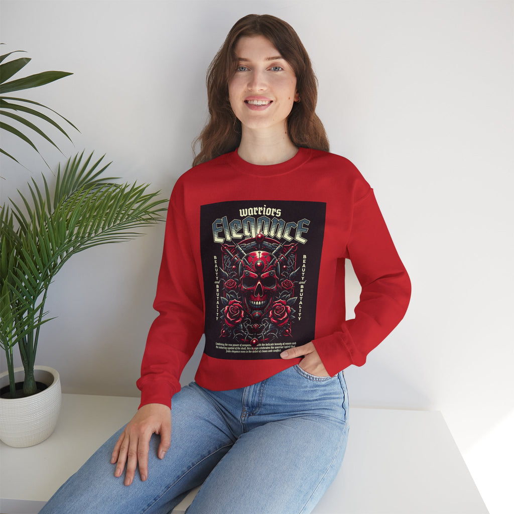 Crewneck Sweatshirt – "Warriors Electric" Skull & Roses Graphic