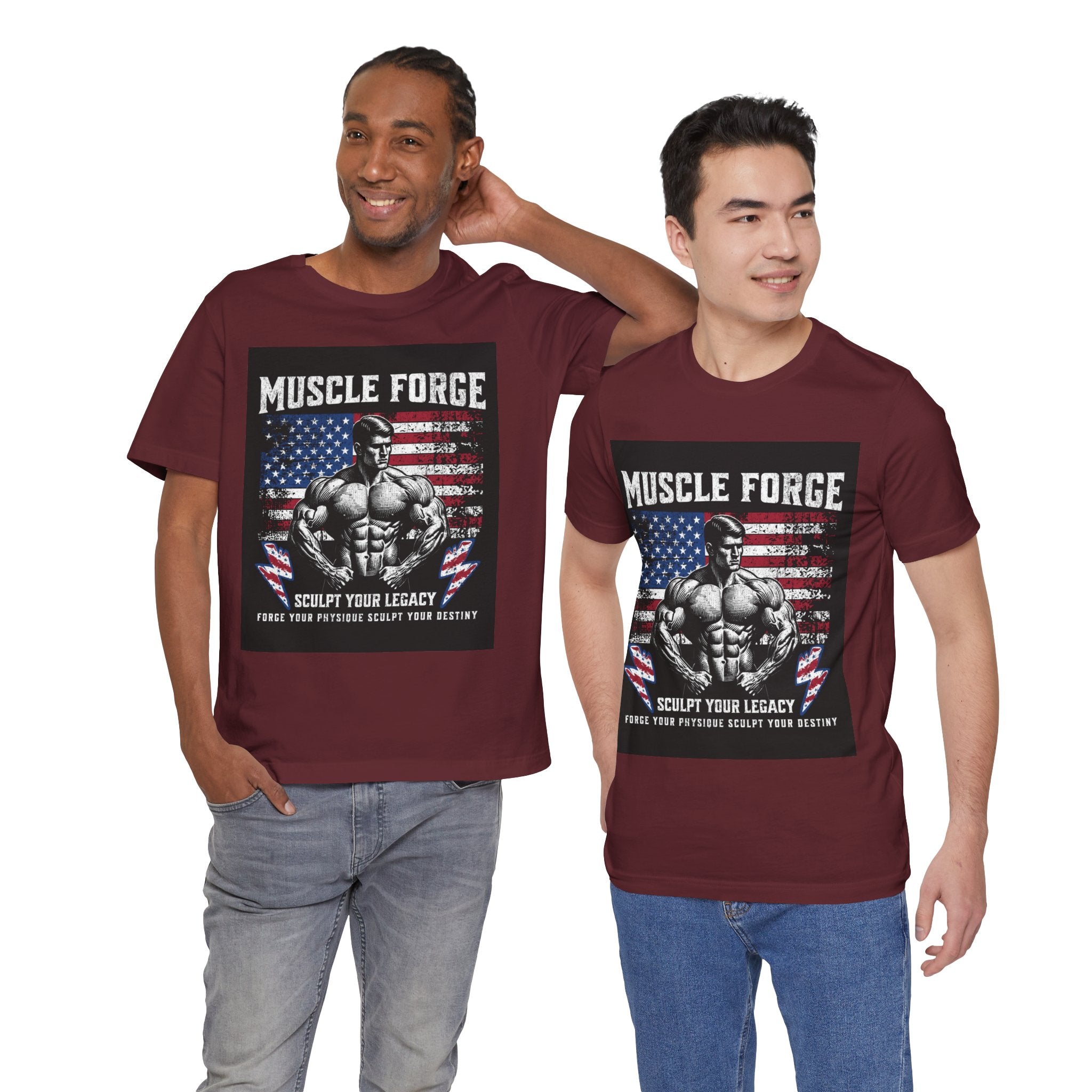 Muscle Forge American Flag Gym Tee — "Sculpt Your Legacy" Fitness T-Shirt