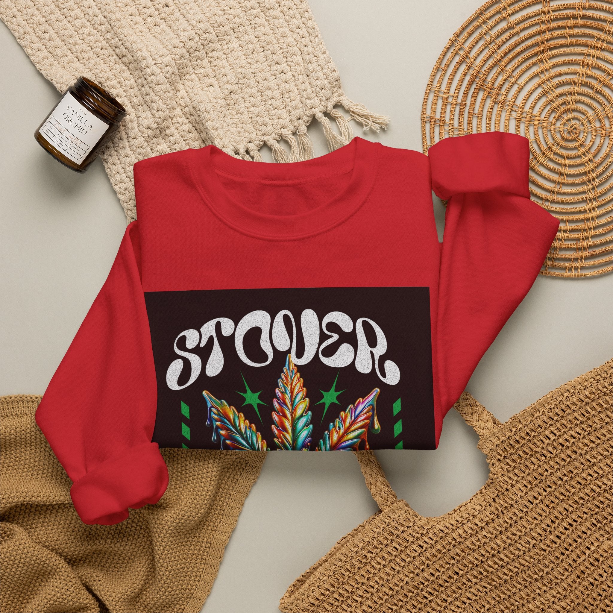 Sweatshirt — Stoner 'Grow Your Own Serenity' Colorful Cannabis Leaf Crewneck