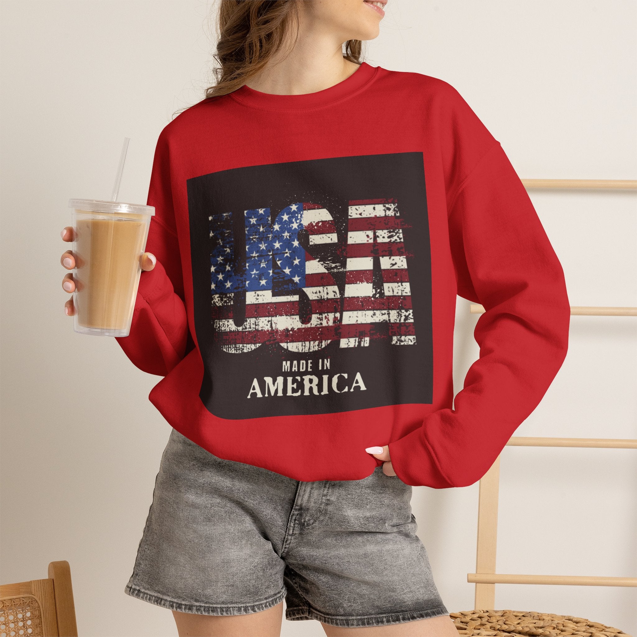 Made in America Flag Crewneck Sweatshirt — USA Vintage Patriotic Pullover