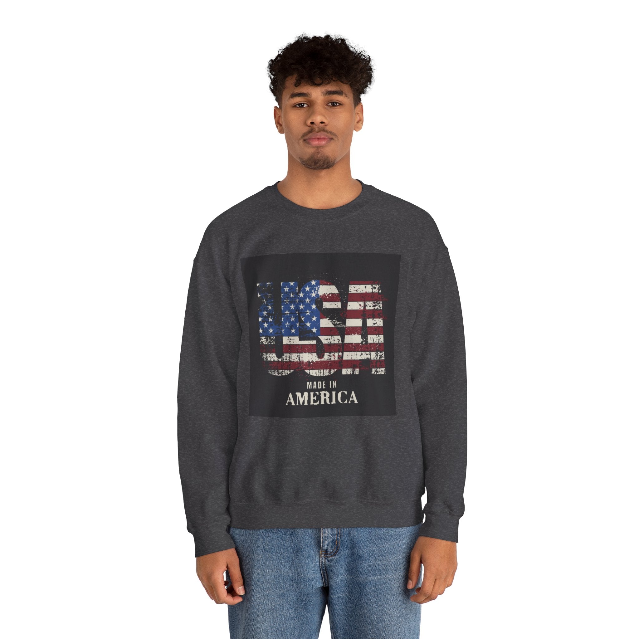 Made in America Flag Crewneck Sweatshirt — USA Vintage Patriotic Pullover