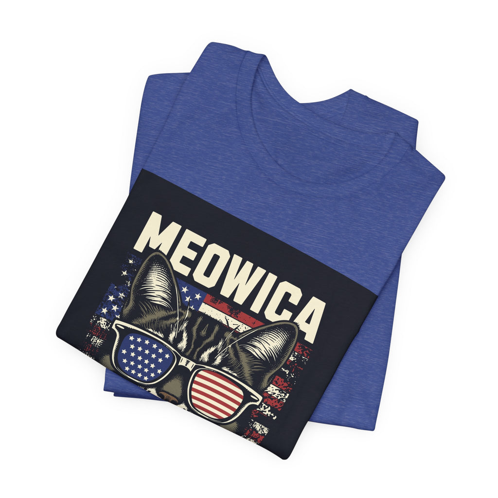 Meowica Cat Tee — Patriotic USA Flag Sunglasses Graphic T-Shirt
