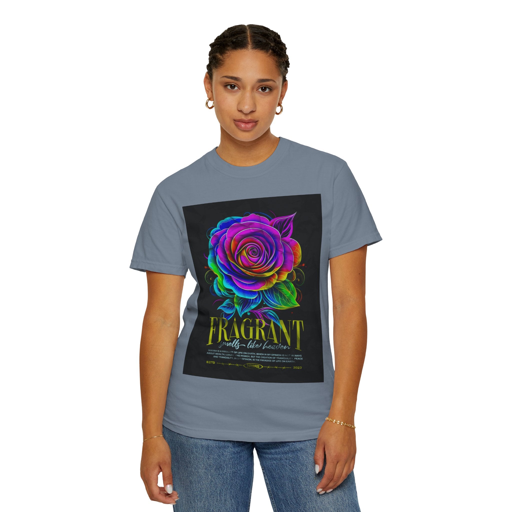 Fragrant Rainbow Rose T-Shirt — Vibrant Floral Graphic Tee