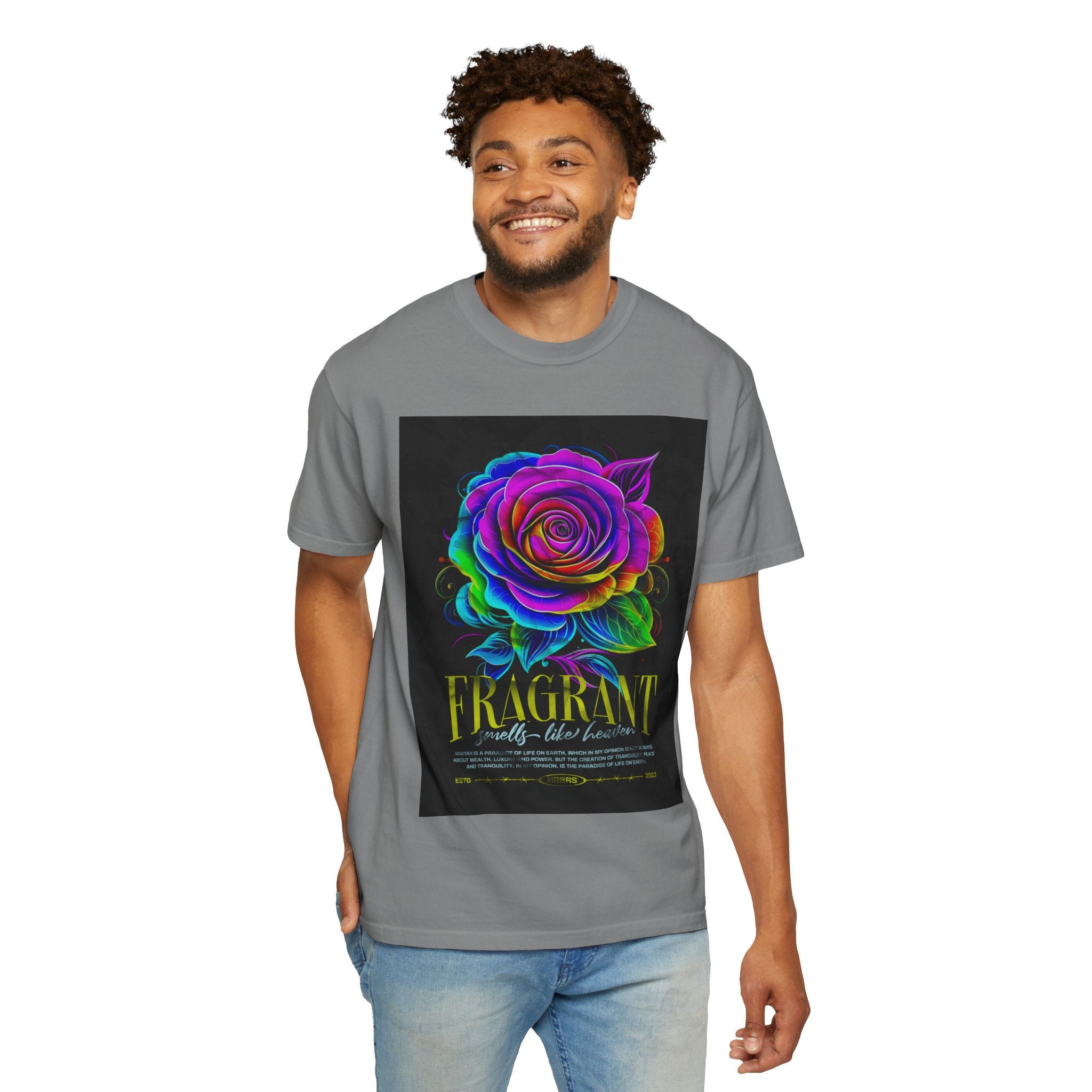 Fragrant Rainbow Rose T-Shirt — Vibrant Floral Graphic Tee