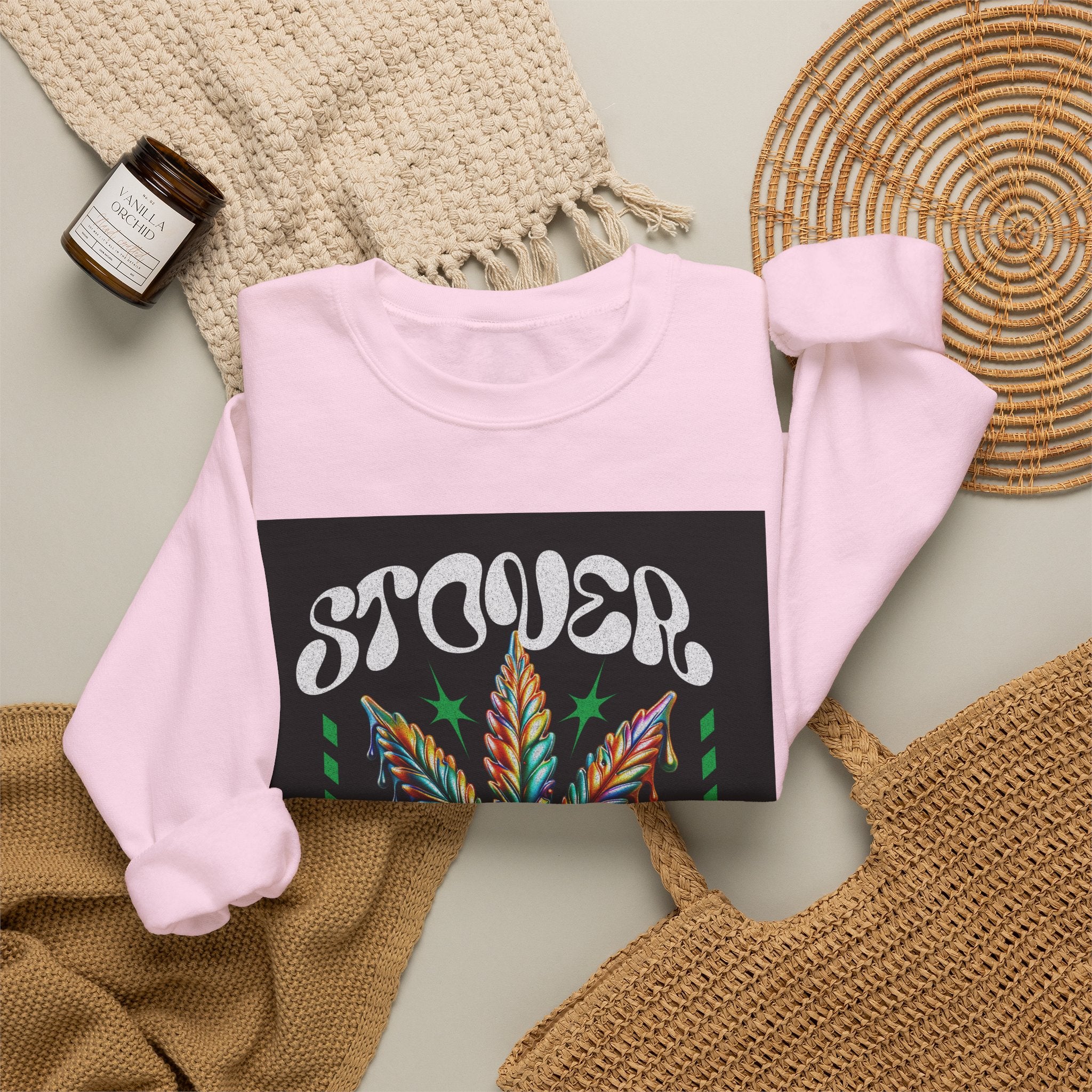 Sweatshirt — Stoner 'Grow Your Own Serenity' Colorful Cannabis Leaf Crewneck