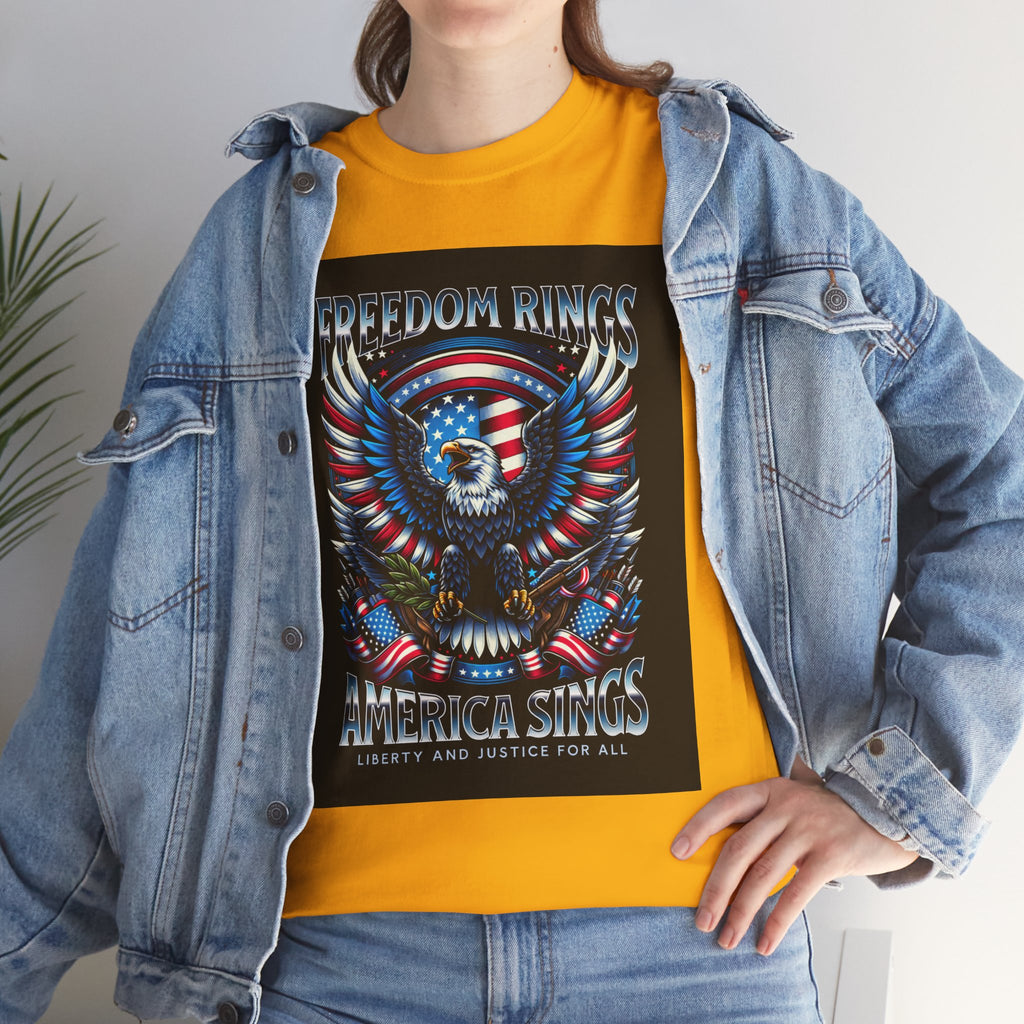 Eagle & American Flag Tee — "Freedom Rings, America Sings" Patriotic T-Shirt