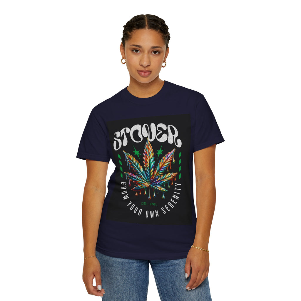 T-Shirt — Stover "Grow Your Own Serenity" Colorful Cannabis Leaf Graphic