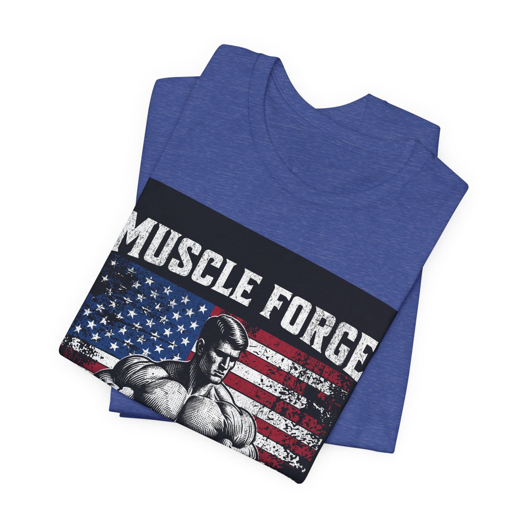 Muscle Forge American Flag Gym Tee — "Sculpt Your Legacy" Fitness T-Shirt