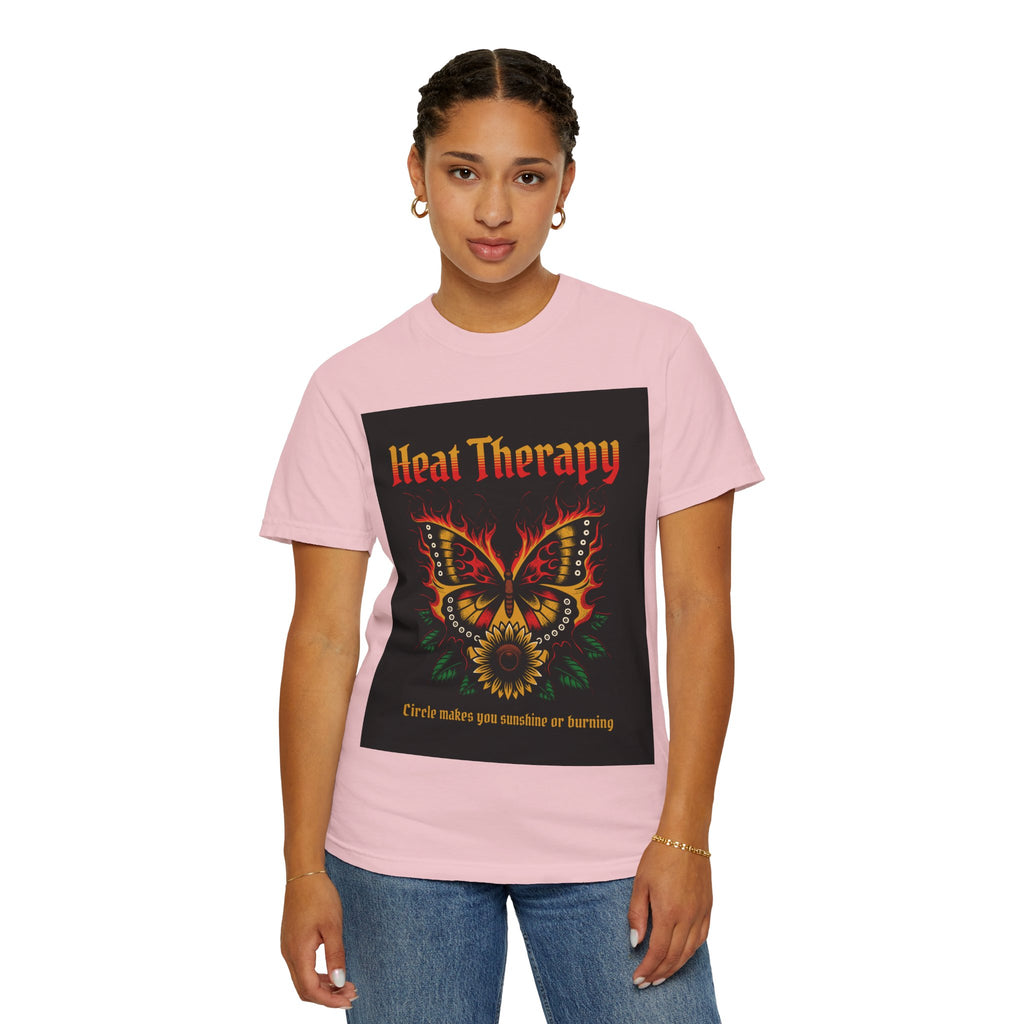 Heat Therapy Butterfly T-Shirt — Retro Floral Sunflower Design