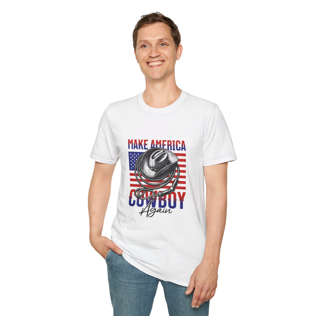 Make America Cowboy Again T-Shirt — Patriotic Western Flag Tee