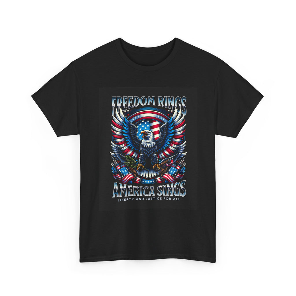 Eagle & American Flag Tee — "Freedom Rings, America Sings" Patriotic T-Shirt