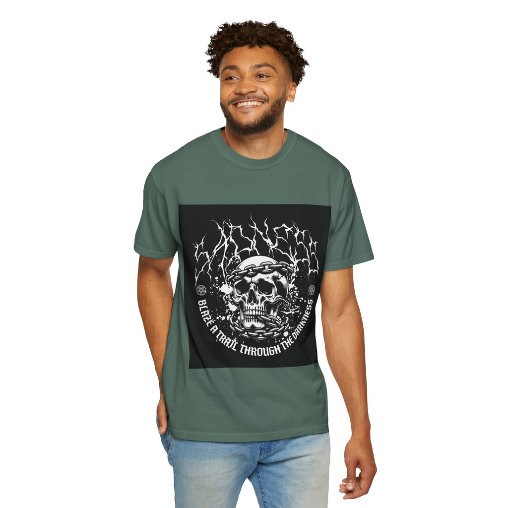 Graphic T-Shirt — 'Break a Path Through the Darkness' Skull Lightning Design