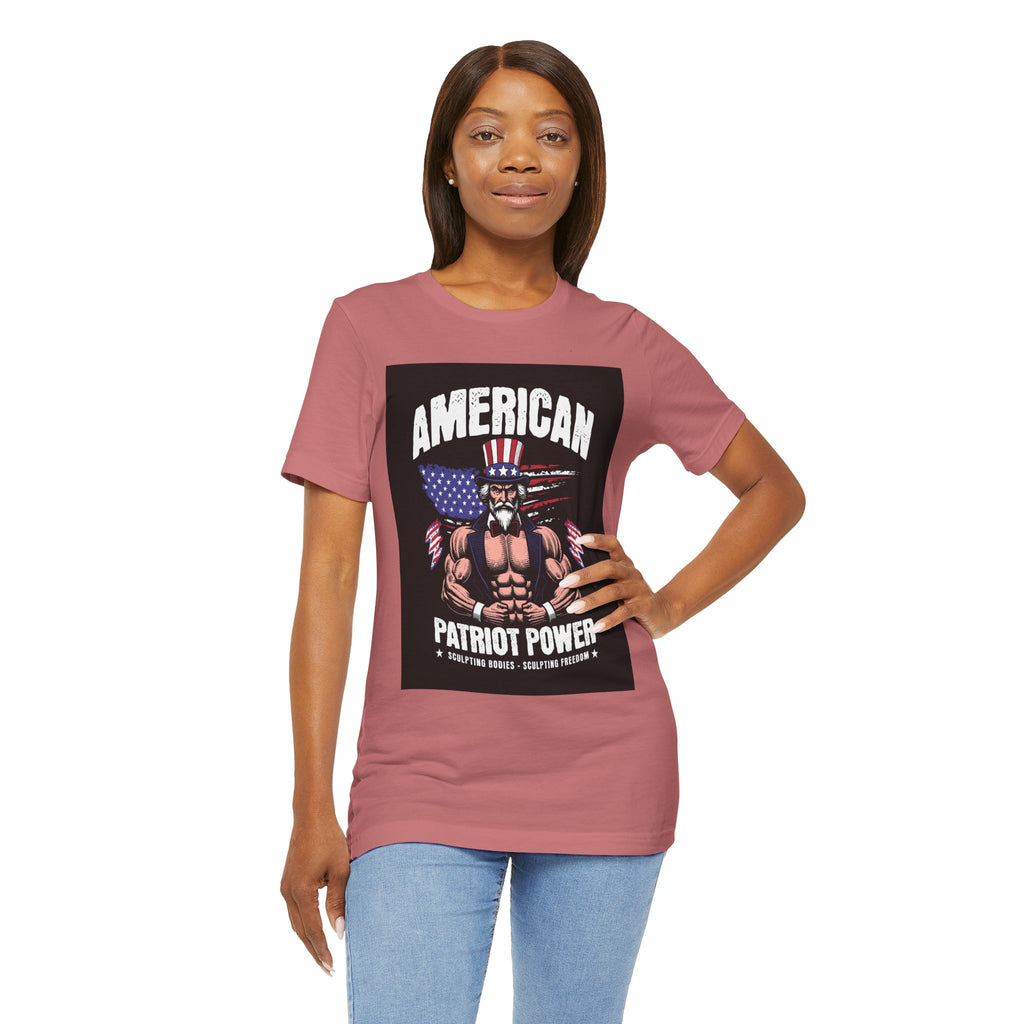 Patriot Power T-Shirt — American Flag Uncle Sam Muscle Graphic Tee