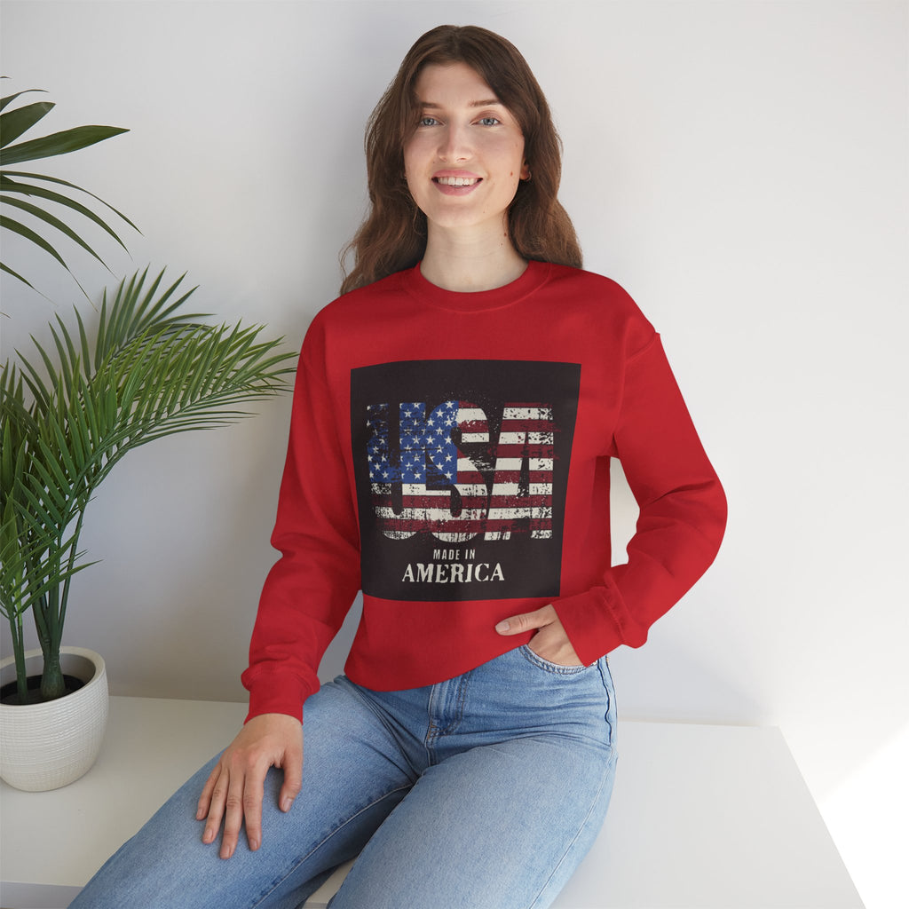 Made in America Flag Crewneck Sweatshirt — USA Vintage Patriotic Pullover
